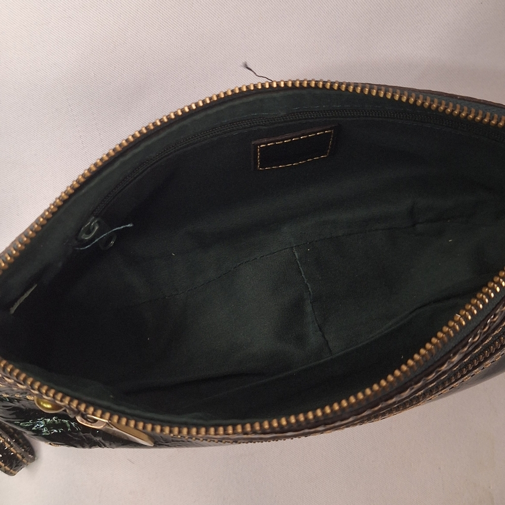 FOSSIL * Patent Leather Forrest Green Clutch Zip Pocket Purse & Wallet - Picture 4 of 7